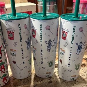 Starbucks Roller Rabbit White Tumbler with Green Straw